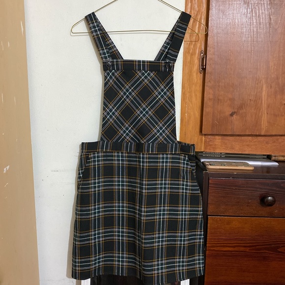 plaid overalls skirt